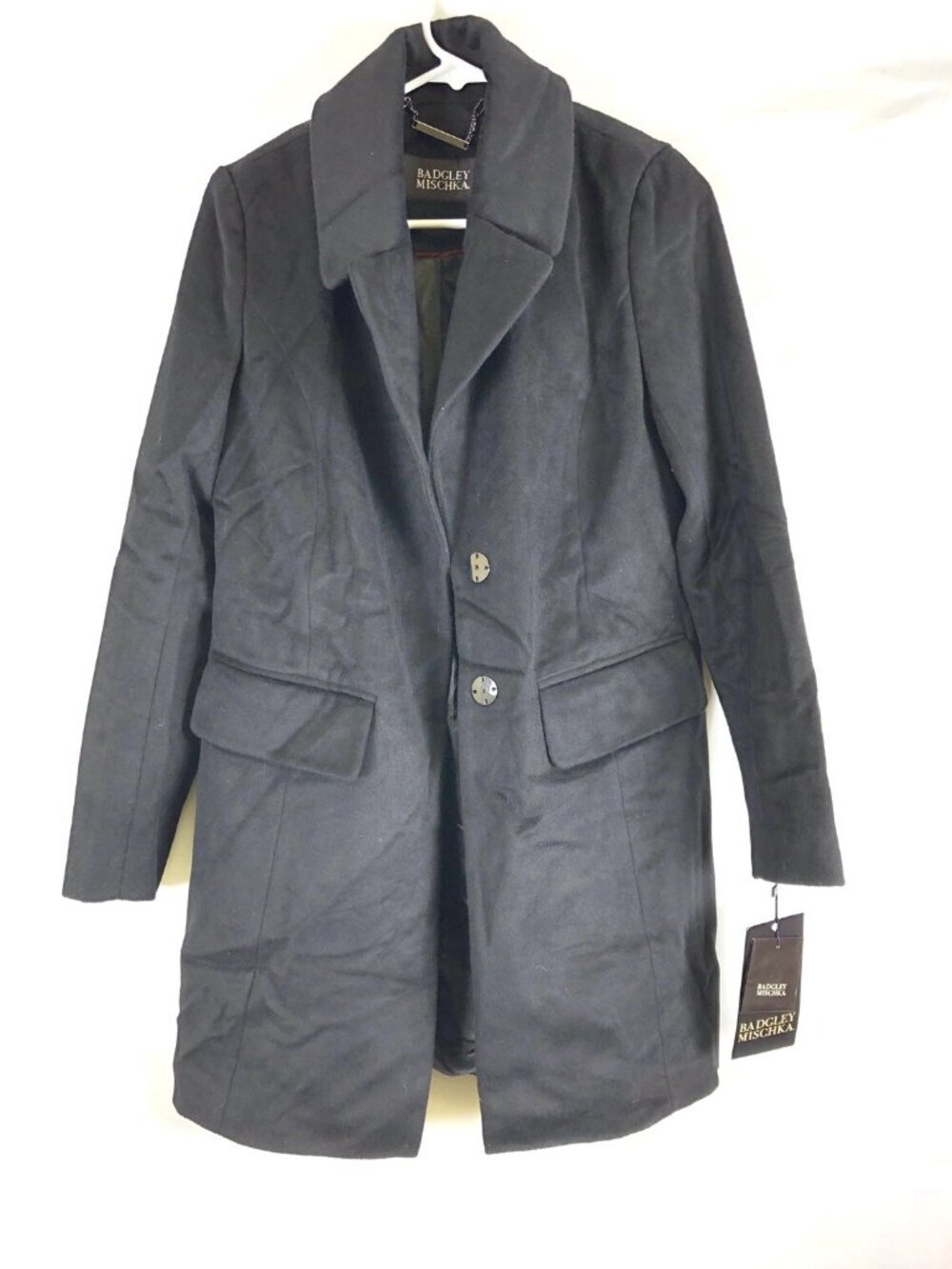 Badgley Mischka Womens Valerie Wool Coat Black Size X-Small